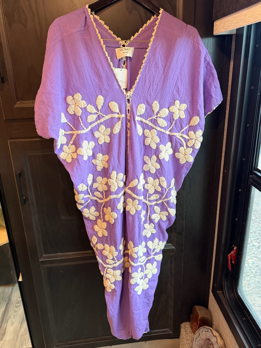 MOMO New York Bella Flor Purple Embroidered cotton Kaftan NWT $298 Boho OSFM